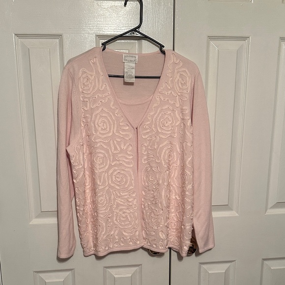 Designers Originals Sweaters - Designers Originals Luxelon Light Pink Embroidered Layered Cardigan